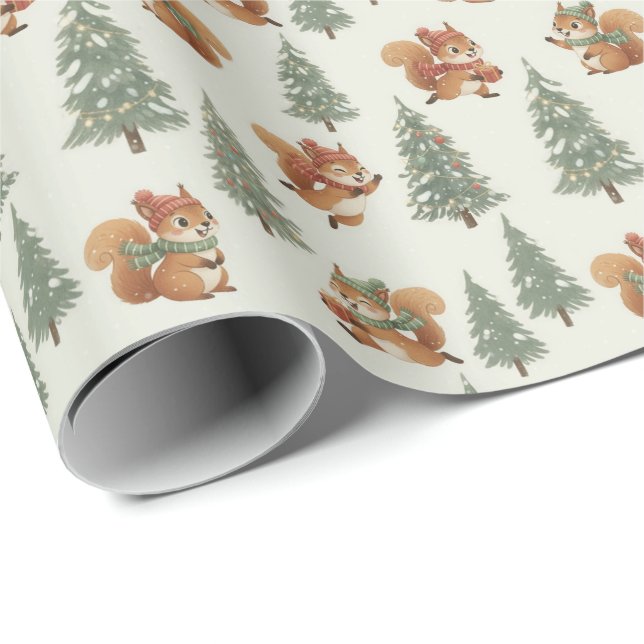 Lekfulla ekorrar i julens vinterskog presentpapper (Rullad Hörn)