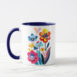 Lekfulla Färgglada Pappersklippta Blommor Abstrakt Mugg