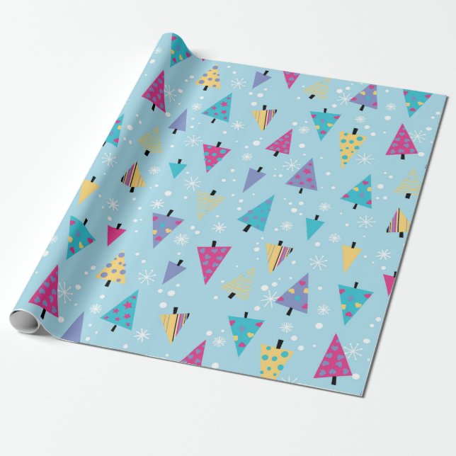 Lekfulla geometriska julgranar mönster presentpapper (Utrullad)