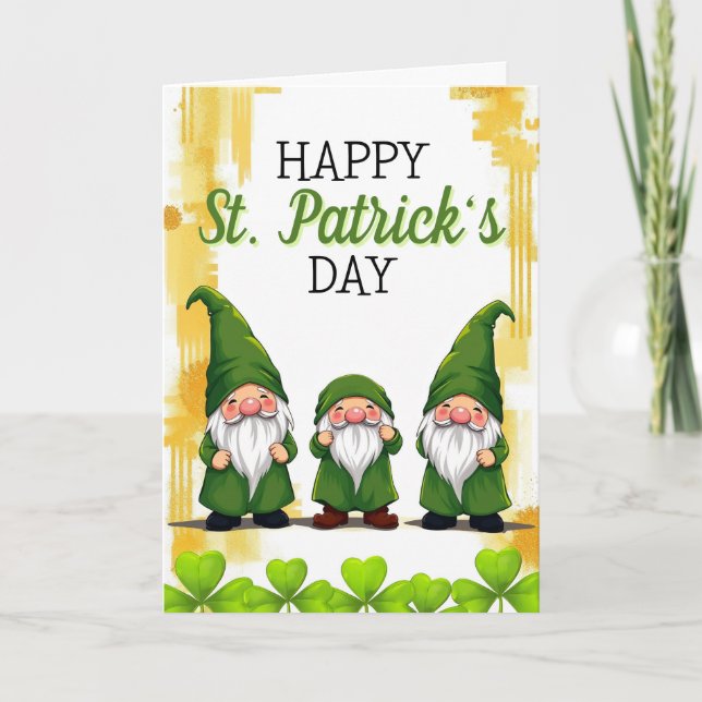 Lekfulla Gröna Tomtar Shamrocks St Patrick's Day Kort (Framsida)