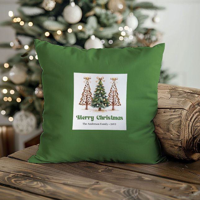 Lekfulla julgranar Akvarell Namn Anpassad Kudde (Playful Christmas Trees Watercolor Name Custom Pillow)