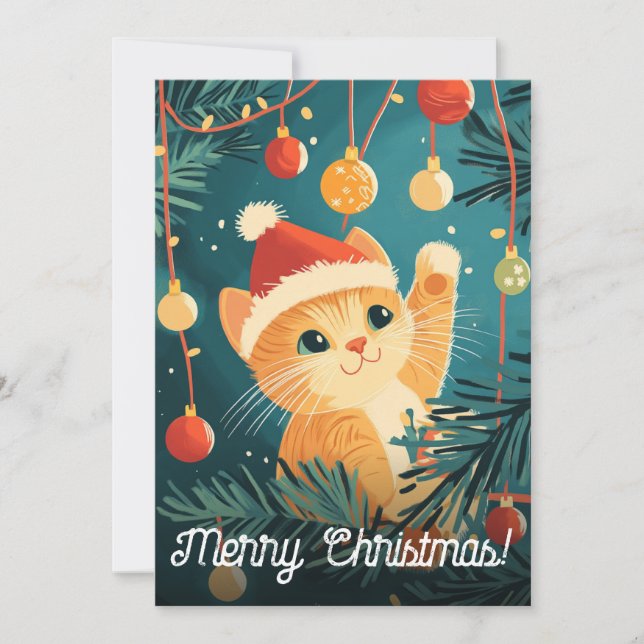 Lekfulla julgransprydnader i form av kattträd julkort (Framsida)