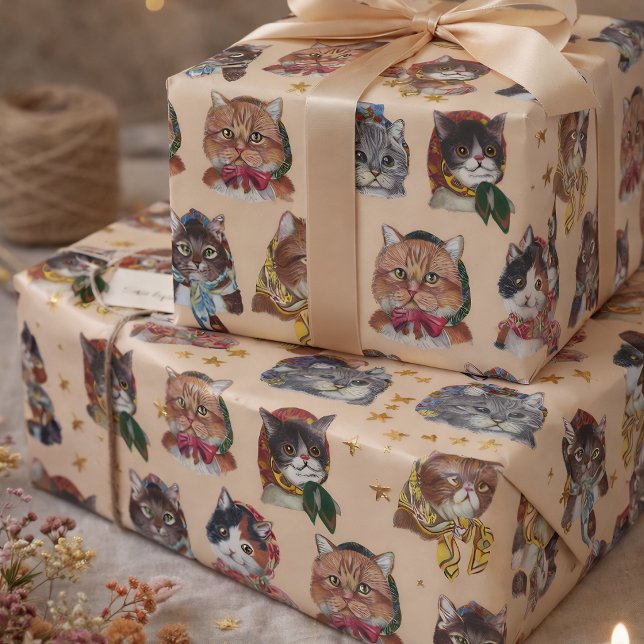 Lekfulla katter i halsdukar Lekfull födelsedag Presentpapper (Skapare uppladdad)