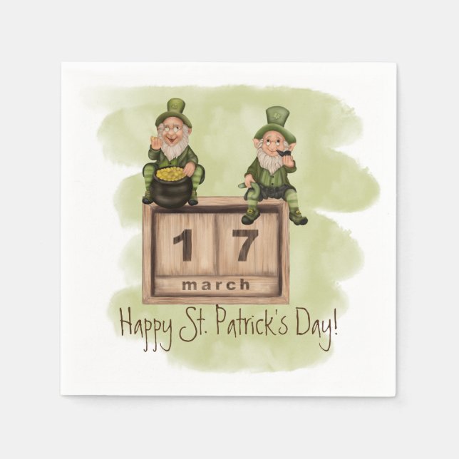 Lekfulla Leprechauns St. Patrick's Day Pappersservett (Framsidan)