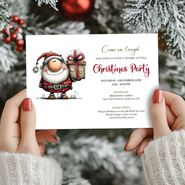 Lekfulla minimalistiska julfirande-inbjudningar me inbjudningar (Playful Minimalist Santa Christmas Party Invite)