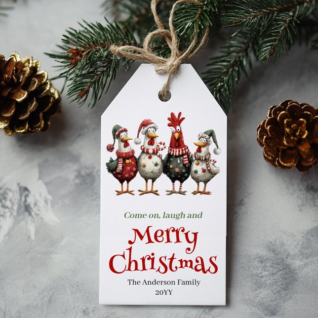 Lekfulla Nyckfulla Kycklingar Presentkort Design Presentetikett (Playful Whimsical Chickens Gift Tag Design)