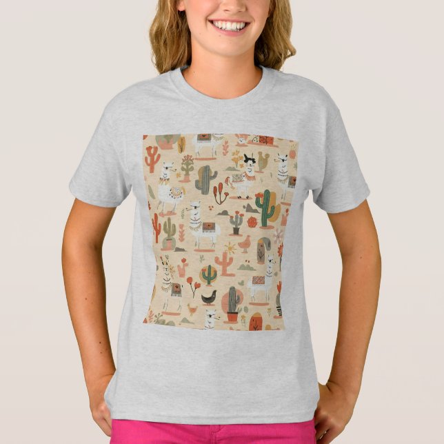Lekfulla ökenlamor mönster t shirt (Framsida)
