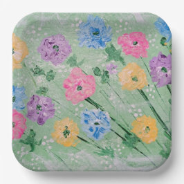 Lekfulla Pastell Färg Blommig, 9" Fyrkantiga Pappe