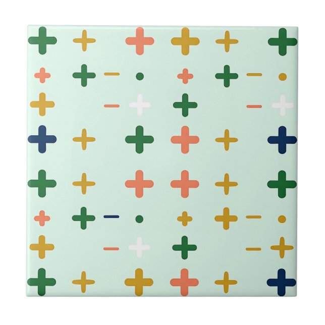 Lekfulla Plus-Tecken Geometriskt Retro Mönster Kakelplatta (Framsidan)
