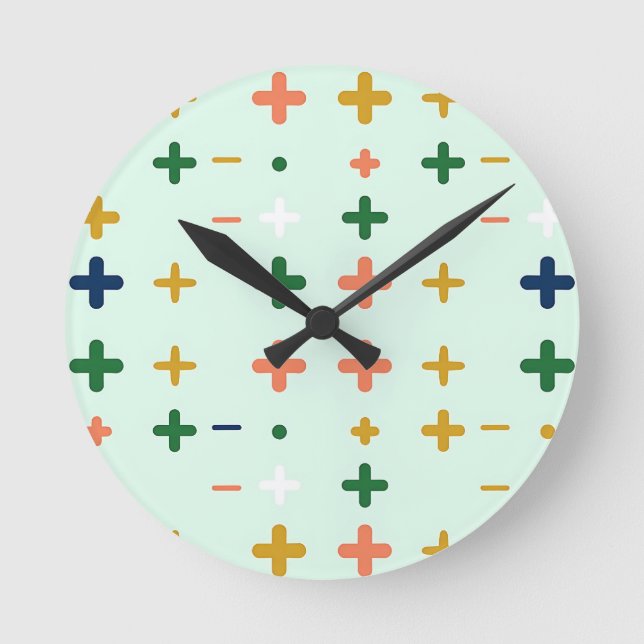 Lekfulla Plus Tecken Geometriskt Retro Mönster Rund Klocka (Framsida)