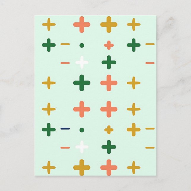 Lekfulla plustecken Geometriskt retro-mönster Vykort (Framsida)