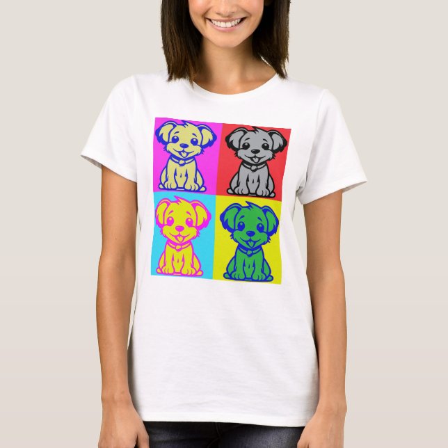 Lekfulla Pop Art Valpar  T Shirt (Framsida)