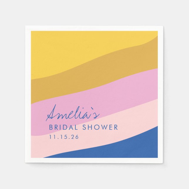 Lekfulla ränder Blå Gul Bröllopsdusch  Pappersservett (Framsidan)