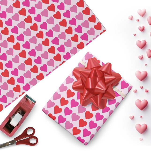 Lekfulla röda rosa fuchsia hjärtan Alla hjärtans d Presentpapper (Skapare uppladdad)