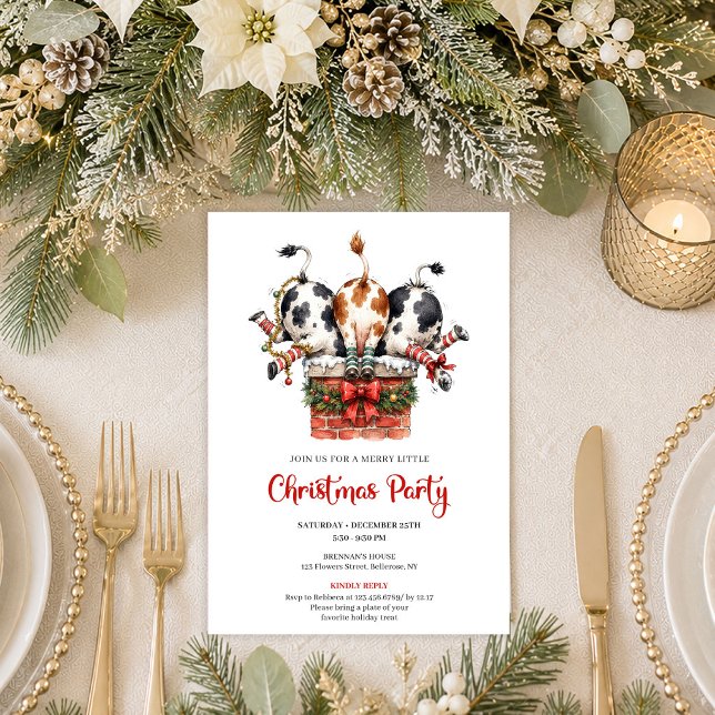 Lekfulla roliga kor semester jul fest inbjudan (Playful Funny Cow Holiday Christmas Party Invitation

)