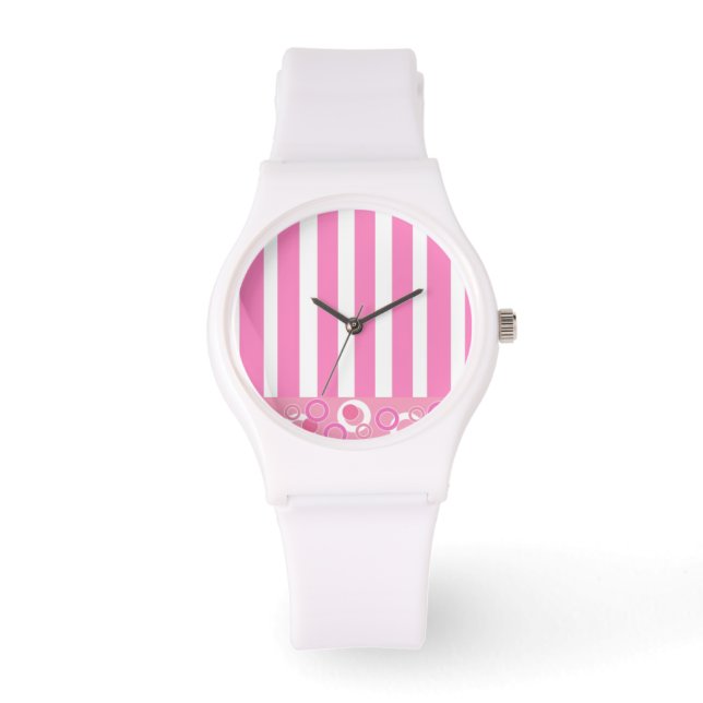 Lekfulla rosa och vita ränder armbandsur (Framsida)