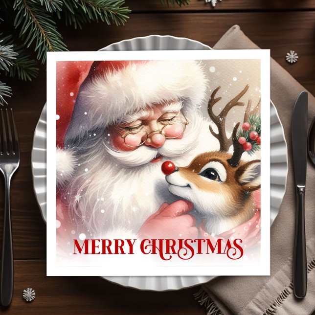 Lekfulla Santa Rudolph Holiday Dinner Servetter (Playful Santa Rudolph Holiday Dinner Napkins)