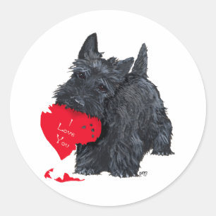 Lekfulla Scottish Terrier Valentine-klistermärken Runt Klistermärke