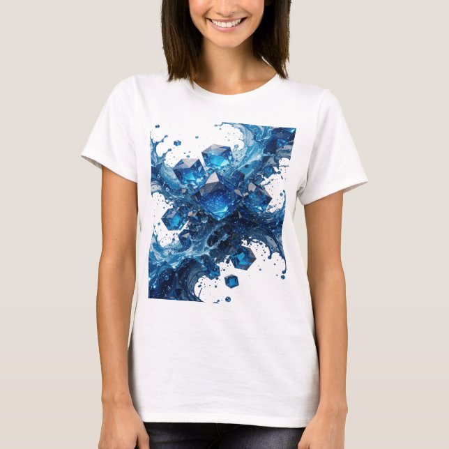 Lekfulla silver BLÅ ISKRISTALLER I VATTENSTänk T Shirt (Framsida)