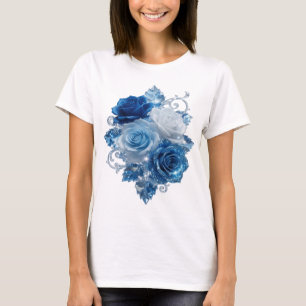 Lekfulla Silvera BLÅA ROSOR OCH DIAMANT tryck T Shirt