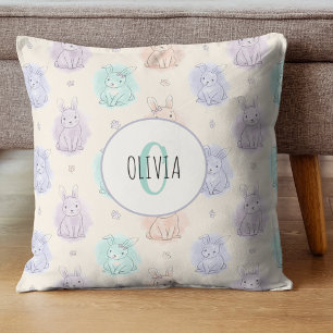 Lekfulla Skiss Kaniner Monogram Kudde