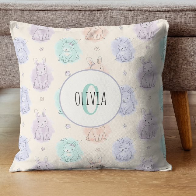 Lekfulla Skiss Kaniner Monogram Kudde (Skapare uppladdad)