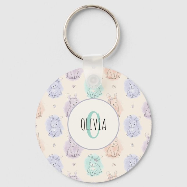 Lekfulla Skiss Kaniner Monogram Nyckelring (Framsida)