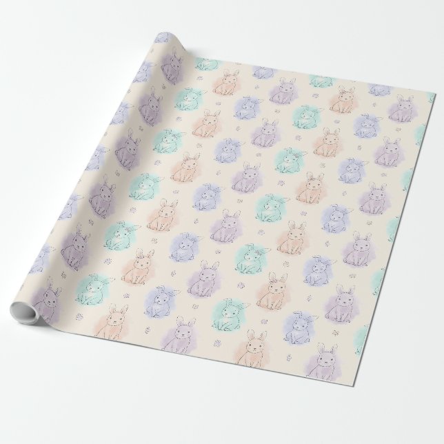 Lekfulla Skiss Kaniner Monogram Presentpapper (Utrullad)
