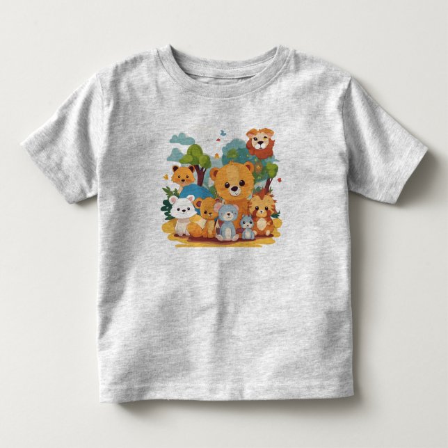 Lekfulla söta djur vänner Småbarn Fin Jersey  T Shirt (Framsida)