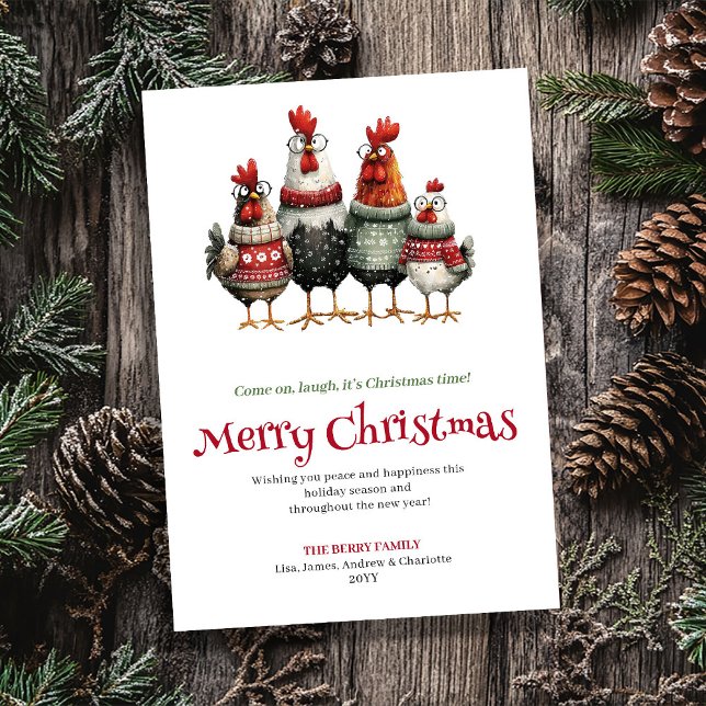 Lekfulla udda kycklingar julhälsningskort julkort (Playful quirky chickens Christmas greeting card

)