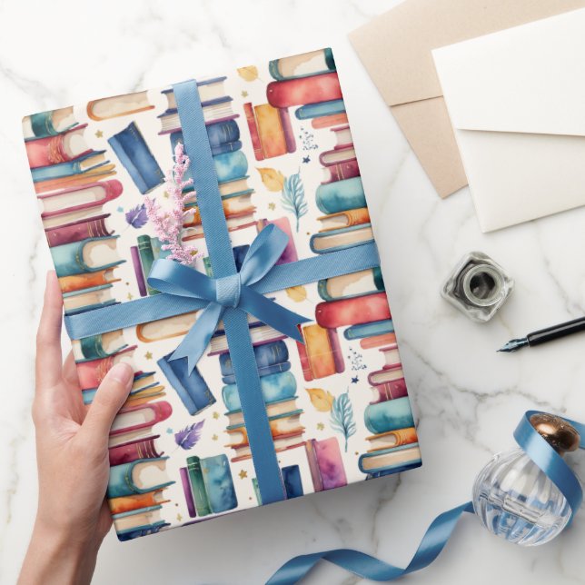 Lekfulla Vattenfärg Böcker Bibliotek Läsning Presentpapper (Gifting)