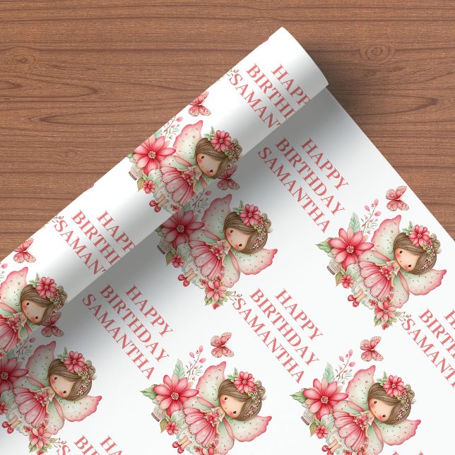 Lekfullt Ängsblommor Födelsedagspresentpapper för  Presentpapper (Playful Fairy Girl Blush Floral Birthday Wrapping Paper

)