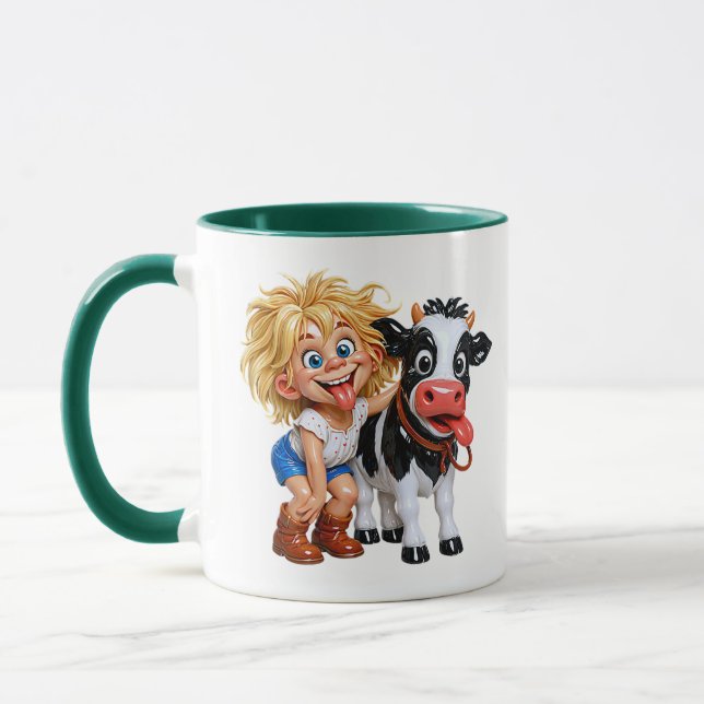 Lekfullt barn med ko illustration mugg (Vänster)