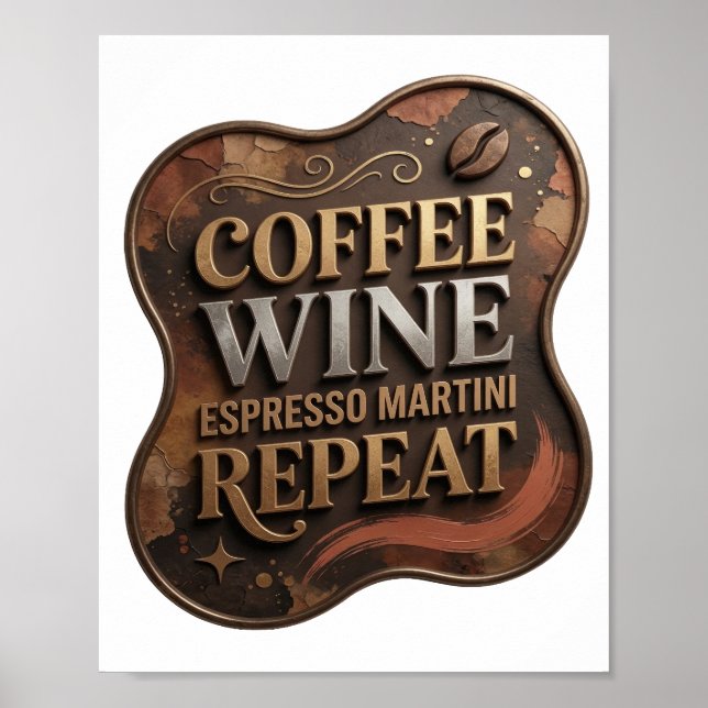 Lekfullt Guld KAFFE VIN ESPRESSO MARTINI REPETERAR Poster (Framsidan)