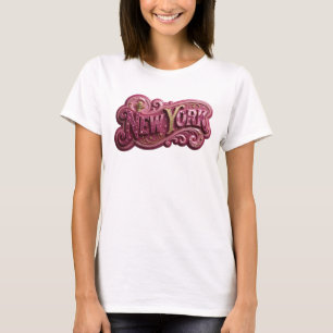 Lekfullt Guld NEW YORK Konstnärligt Motiv T Shirt