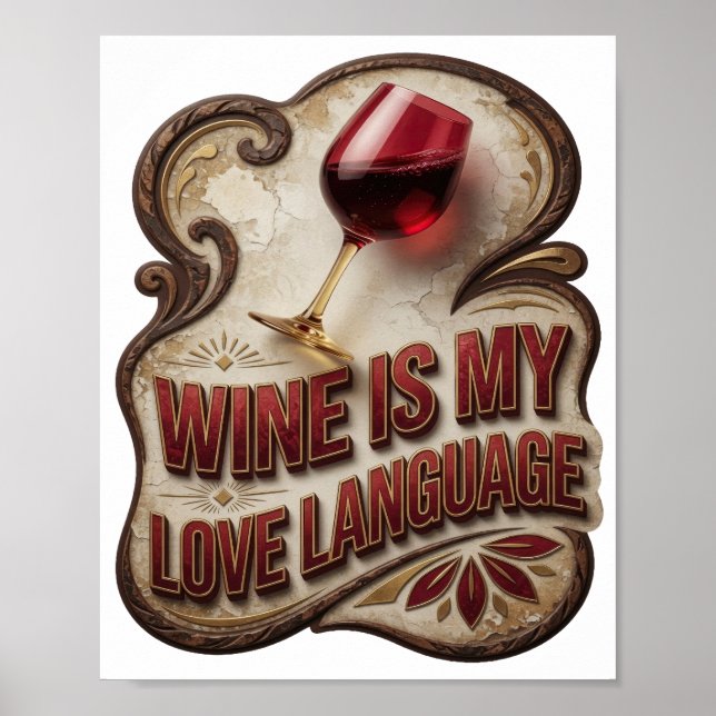 Lekfullt Guld VIN ÄR MITT KÄRLEKSSPRÅK Poster (Framsidan)