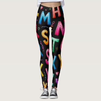 Lekfullt Handskrivet Alfabetmönster Leggings