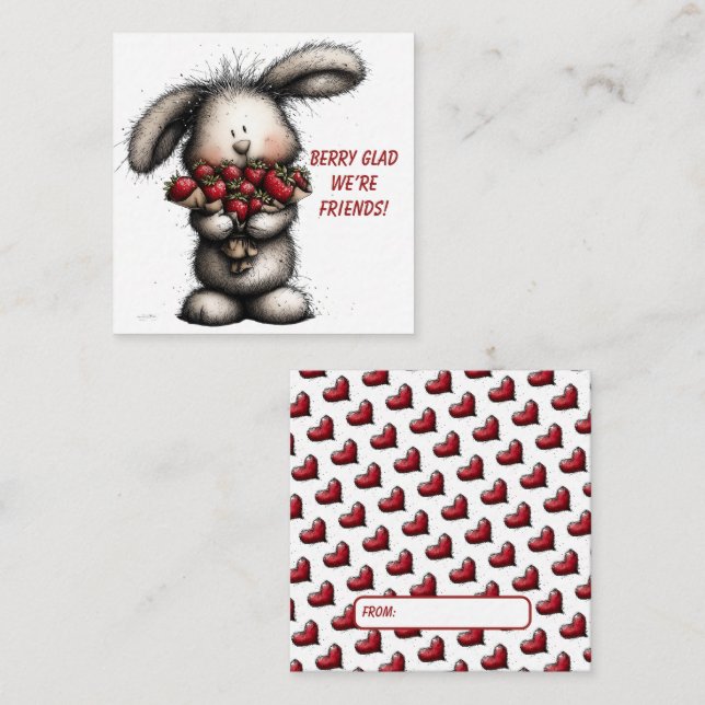 Lekfullt klassrumsvalentin – Kanindesign  Anteckningskort (Fram/baksida)