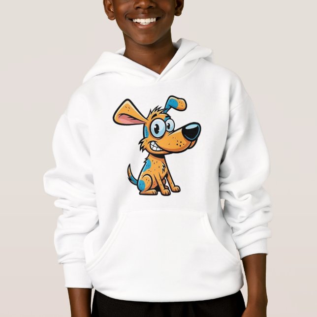 Lekfullt Valp Barn Draghoode T Shirt (Framsida)