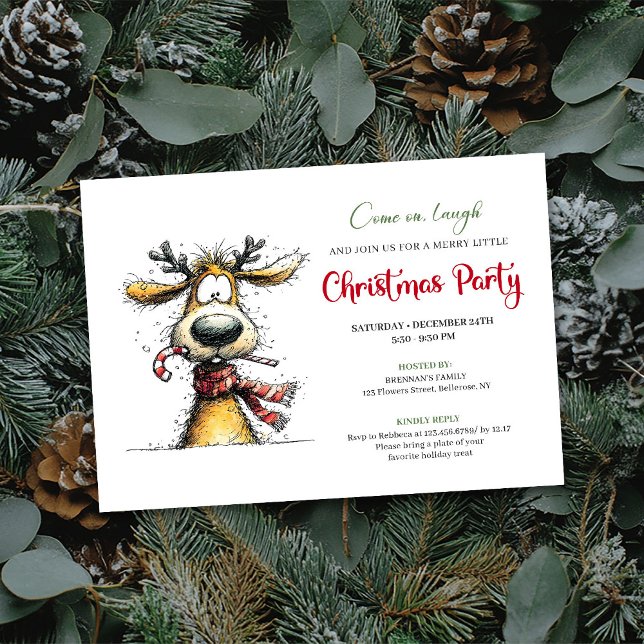 Lekfullt Whimsical Ren Jul Inbjudan (Playful Whimsical Reindeer Holiday Invitation)