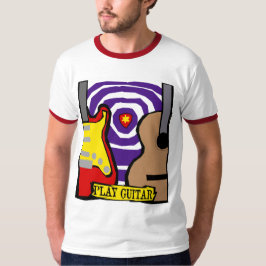 Lekgitarrelkraft och akustiska purpurfärgade tee shirt