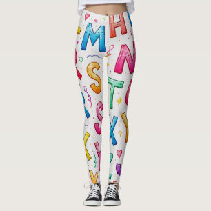 Lekiga Handskrivna Alfabet Mönster Leggings