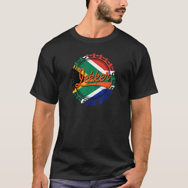 Lekker Flaska Cap Afrikaans Sydafrika Flagga T Shirt (Framsida)