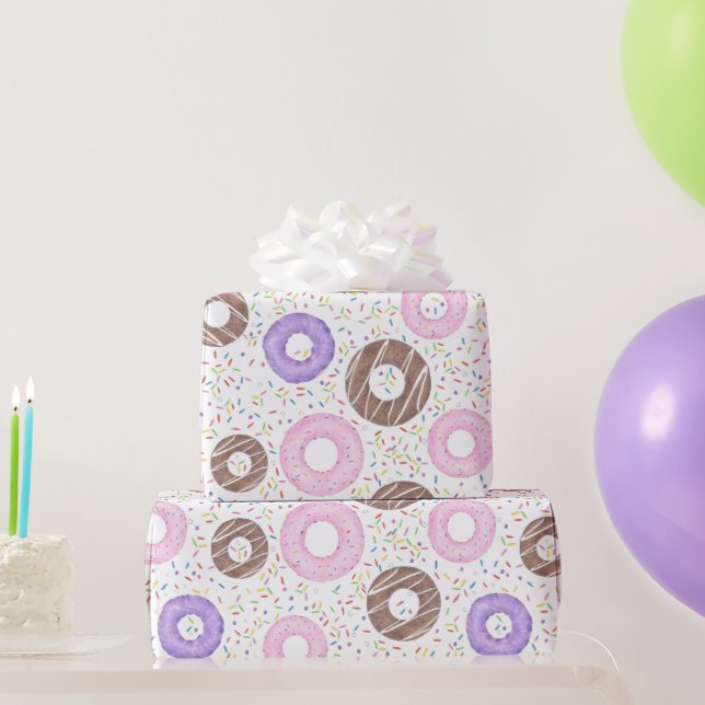 Lekkere Donuts på Vitt Inpackningspapper Presentpapper (Festgåvor)