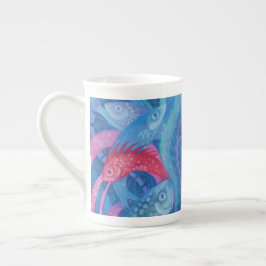 Lekning, fisk, Rosa och blått, undervatten Benporslin Mugg
