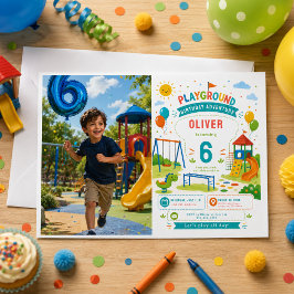 Lekplatsäventyr 6-års födelsedagsfest i parken inbjudningar