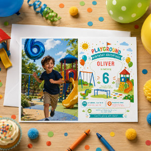 Lekplatsäventyr 6-års födelsedagsfest i parken inbjudningar