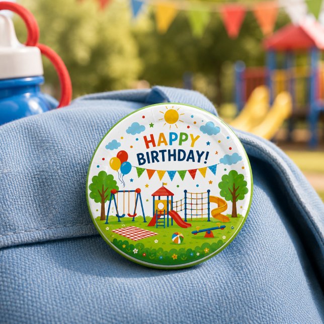 Lekplatsäventyr 6-års födelsedagsfest i parken knapp (Playground Adventure 6th Birthday Park Party Balloon
)
