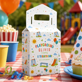 Lekplatsäventyr 6-års födelsedagsfest i parken presentaskar