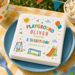 Lekplatsäventyr 6-års födelsedagsfest på park pappersservett